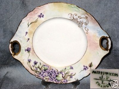 Jean J. Pouyat Limoges France, Floral Handled Cake Plate Jean J. Pouyat Limoges France, Floral Handled Cake Plate