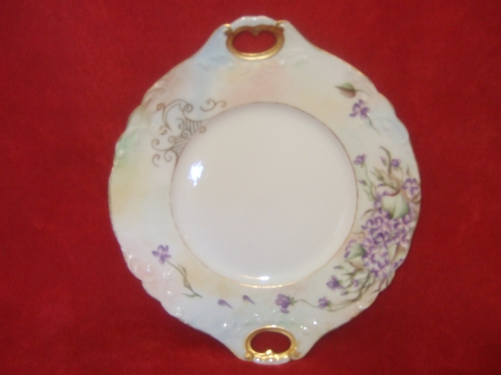 Jean J. Pouyat Limoges France, Floral Handled Cake Plate Jean J. Pouyat Limoges France, Floral Handled Cake Plate
