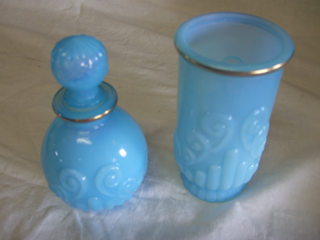 Vintage Bristol Blue AVON Vanity Glass & Decanter, Blue Opaline Vintage Bristol Blue AVON Vanity Glass & Decanter, Blue Opaline