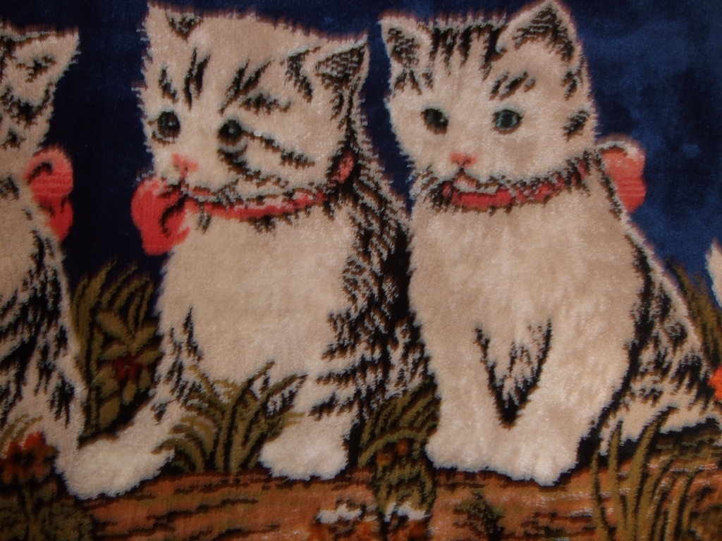 Vintage Tapestry Wall Hanging With 4 White Kittens / Cats, Italy Vintage Tapestry Wall Hanging With 4 White Kittens / Cats, Italy