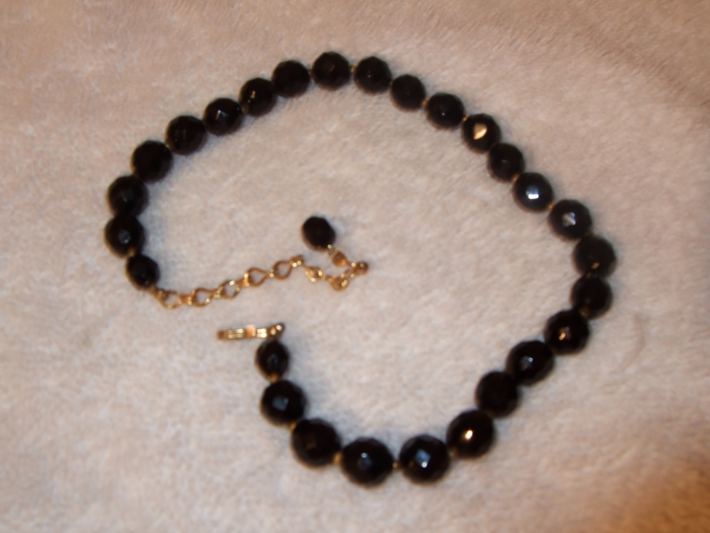Vintage, Black Glass & Gold Toned Beaded Choker Necklace Vintage, Black Glass & Gold Toned Beaded Choker Necklace