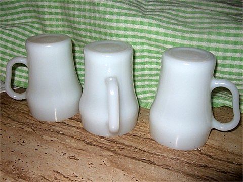 3 Fire King, Coca Cola Shaped White Cup or Mugs Marked 3 Fire King, Coca Cola Shaped White Cup or Mugs Marked