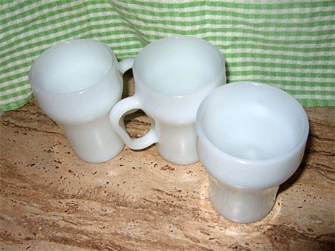 3 Fire King, Coca Cola Shaped White Cup or Mugs Marked 3 Fire King, Coca Cola Shaped White Cup or Mugs Marked