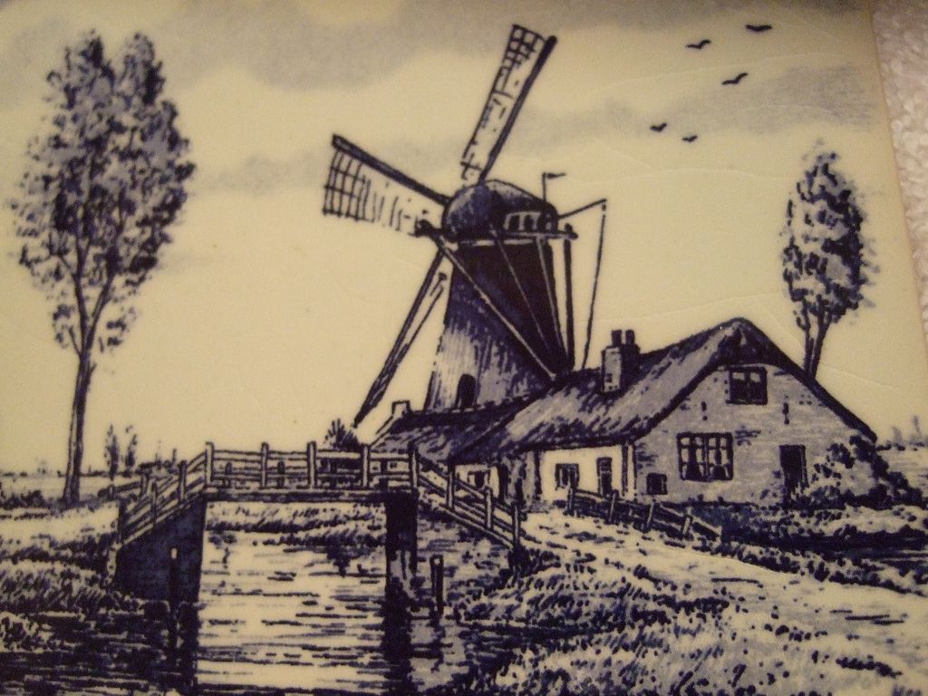 4 1/4" x 4 1/4 Inch Delph Blue Tile/Trivet Made in Germany 4 1/4" x 4 1/4 Inch Delph Blue Tile/Trivet Made in Germany