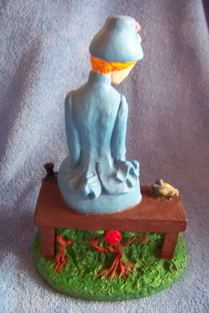 Large Vintage Plaster, Women Feeding Birds Figurine 1981 Large Vintage Plaster, Women Feeding Birds Figurine 1981