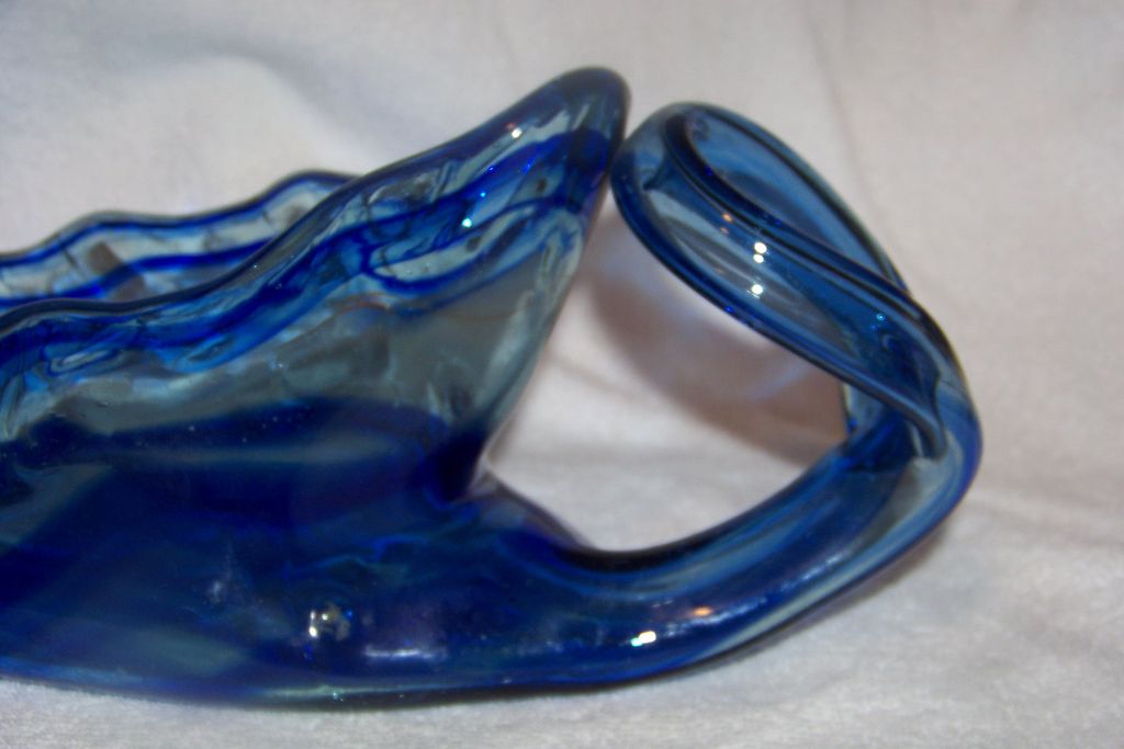 Large Long Handblown Colbolt Blue Glass Vase Bowl Large Long Handblown Colbolt Blue Glass Vase Bowl