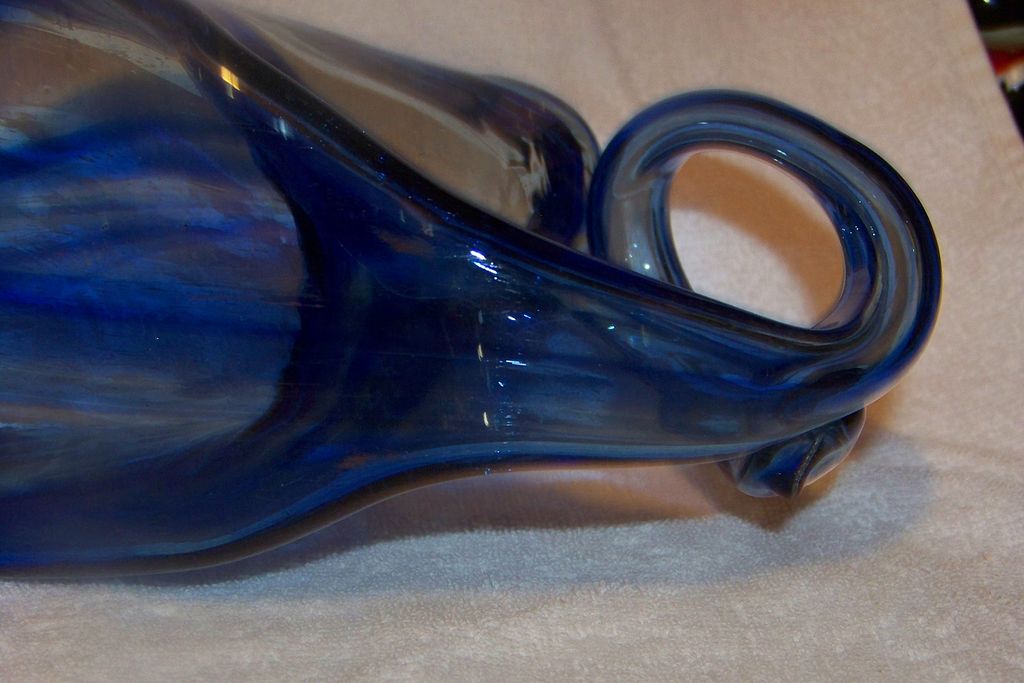 Large Long Handblown Colbolt Blue Glass Vase Bowl Large Long Handblown Colbolt Blue Glass Vase Bowl