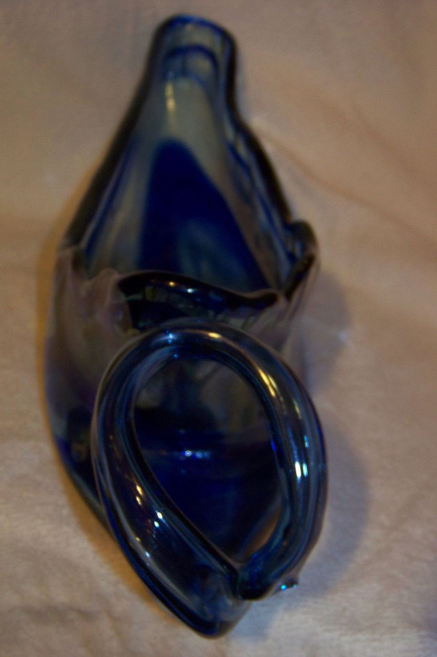 Large Long Handblown Colbolt Blue Glass Vase Bowl Large Long Handblown Colbolt Blue Glass Vase Bowl