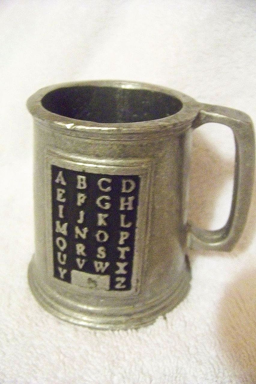 Vintage Pewter ABC Cup or Mug, With All Of ABC Vintage Pewter ABC Cup or Mug, With All Of ABC