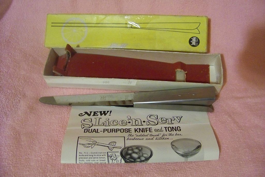 Vintage Rainbow, Slice-n-Serve Dual-Purpose Knife & Tong W/ Box Vintage Rainbow, Slice-n-Serve Dual-Purpose Knife & Tong W/ Box