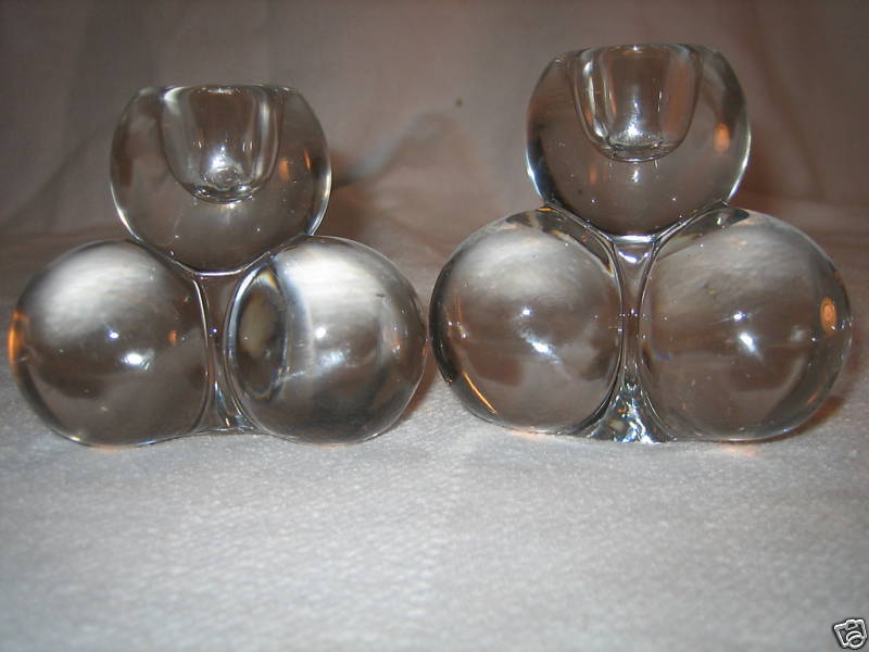 2 Westmoreland Crystal Triple Ball Candleholders , Pair 2 Westmoreland Crystal Triple Ball Candleholders , Pair