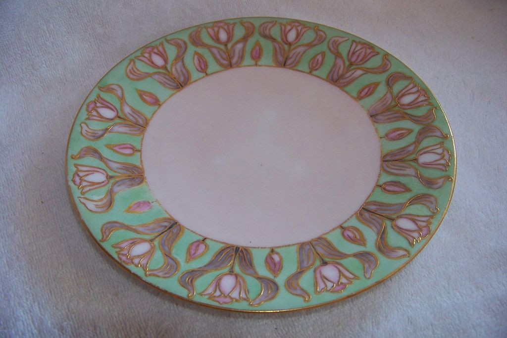 JP Limoges Handpainted Tulip Plate Raised Gold Borders JP Limoges Handpainted Tulip Plate Raised Gold Borders