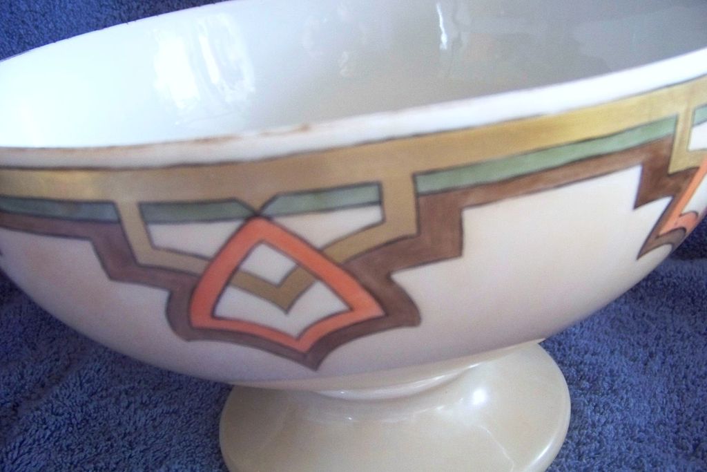 Handpainted Czechoslovakian Art Deco Pedestal China Punch Bowl Handpainted Czechoslovakian Art Deco Pedestal China Punch Bowl