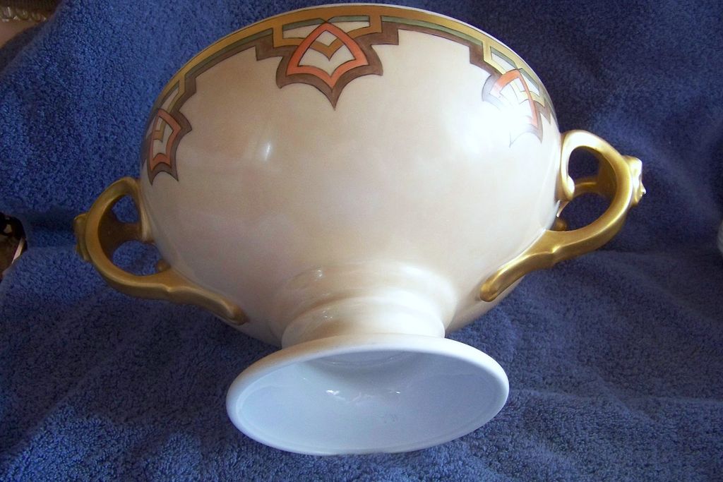 Handpainted Czechoslovakian Art Deco Pedestal China Punch Bowl Handpainted Czechoslovakian Art Deco Pedestal China Punch Bowl