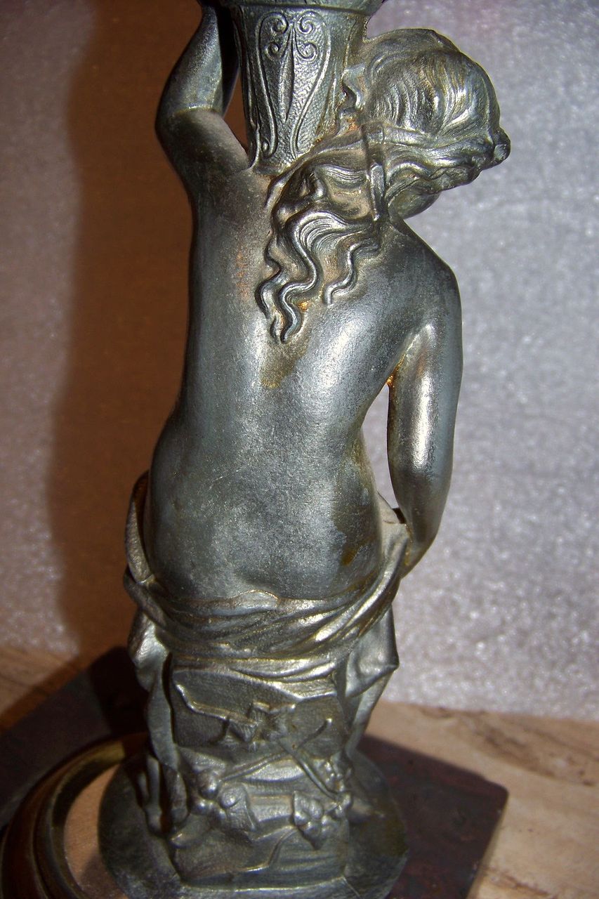 Vintage Art Nouveau Lady Oil Lamp Cut Glass Grape Globe Vintage Art Nouveau Lady Oil Lamp Cut Glass Grape Globe