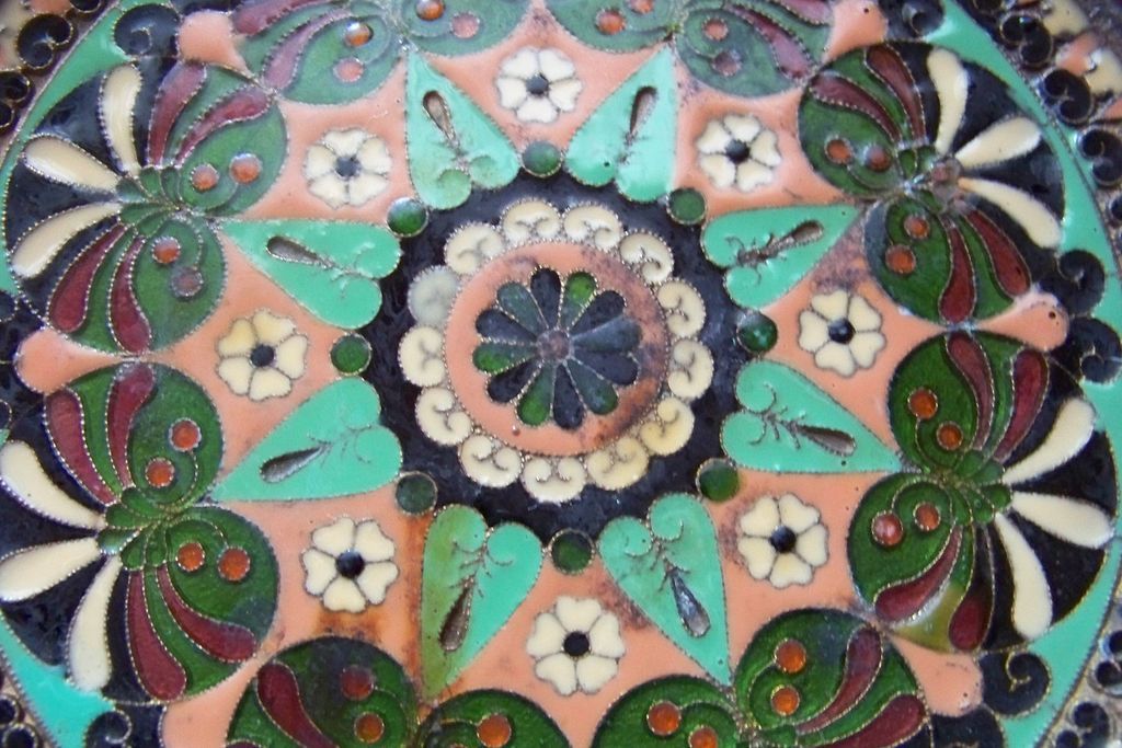 Japanese Cloisonne 7 1/2" Mosaic Plate Enameling Japanese Cloisonne 7 1/2" Mosaic Plate Enameling
