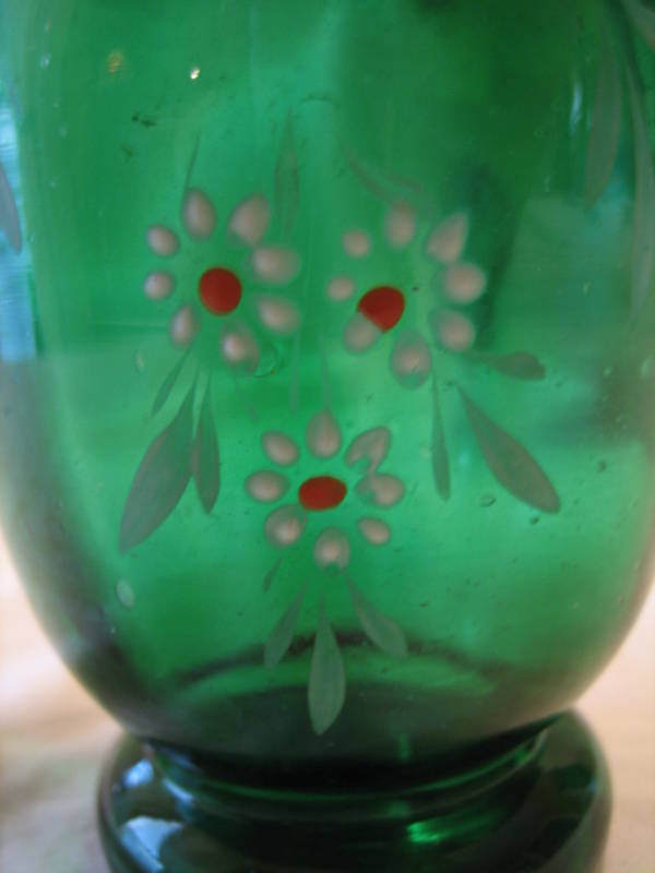 Blown Victorian Art Glass Vases W Enamel Floral Painting Blown Victorian Art Glass Vases W Enamel Floral Painting