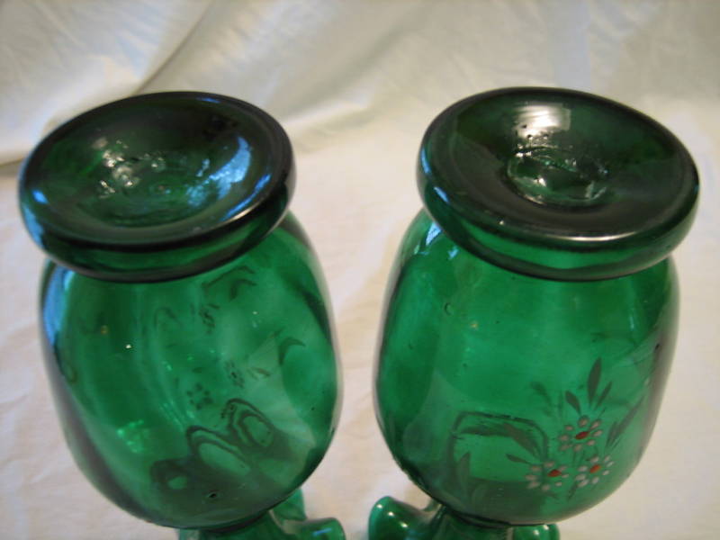 Blown Victorian Art Glass Vases W Enamel Floral Painting Blown Victorian Art Glass Vases W Enamel Floral Painting