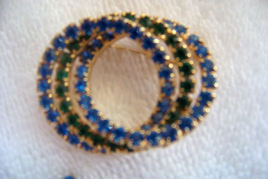 Green & Blue Rhinestone Brooch Pin & Earrings Green & Blue Rhinestone Brooch Pin & Earrings