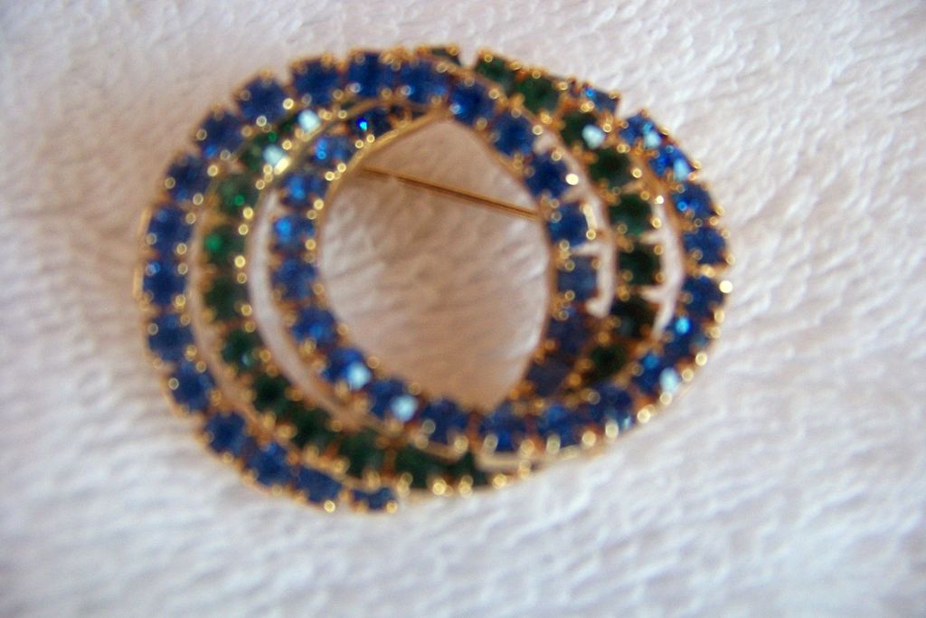 Green & Blue Rhinestone Brooch Pin & Earrings Green & Blue Rhinestone Brooch Pin & Earrings