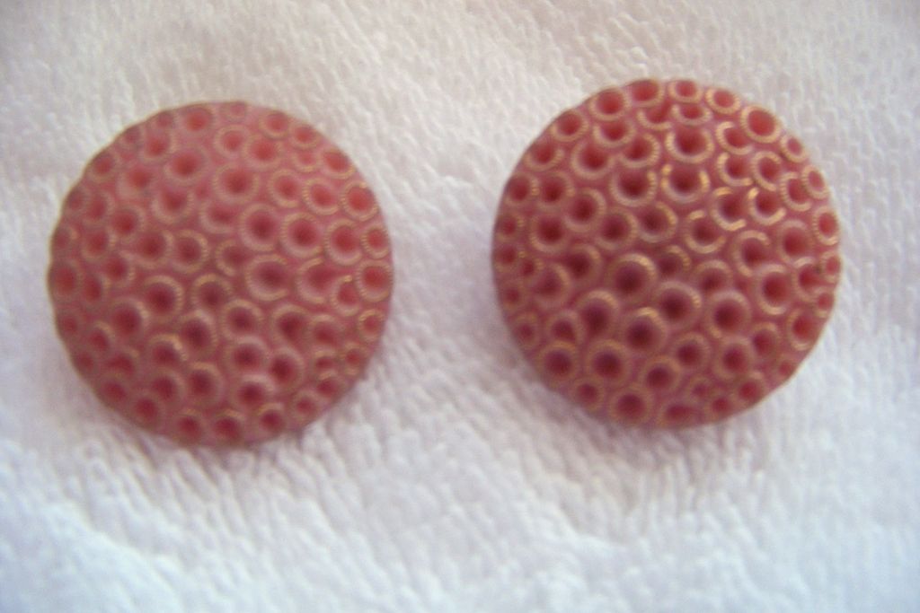 Vintage Plastic Clip On Earrings, Pink W Gold Tone Accent Vintage Plastic Clip On Earrings, Pink W Gold Tone Accent