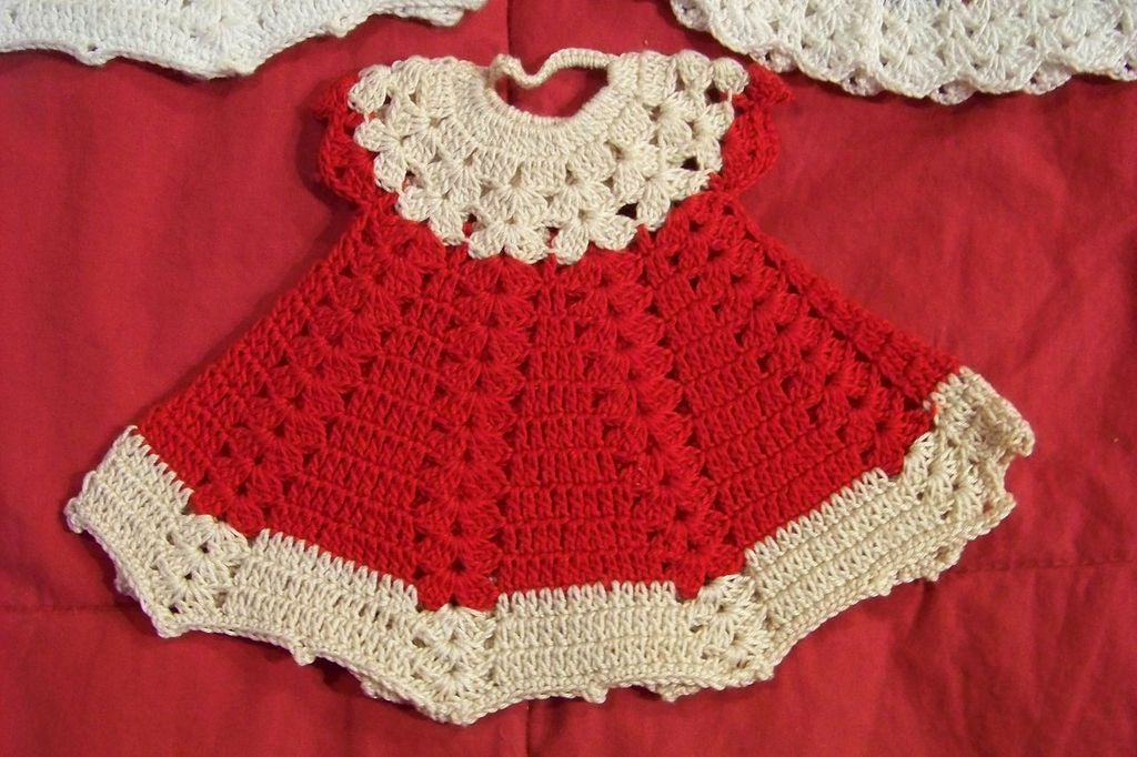 3 Vintage Crochet Dress Pot Holders 3 Vintage Crochet Dress Pot Holders