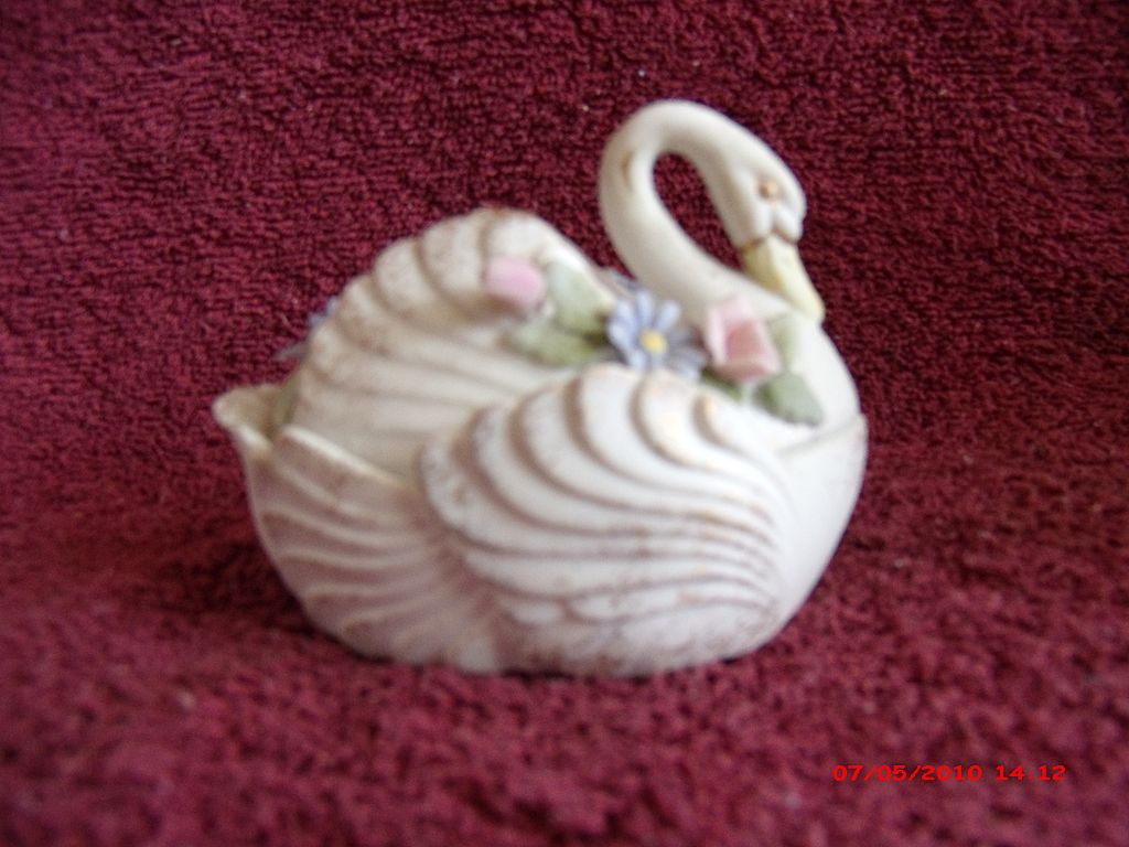 Lefton China Handpainted Floral Swan Box Lefton China Handpainted Floral Swan Box