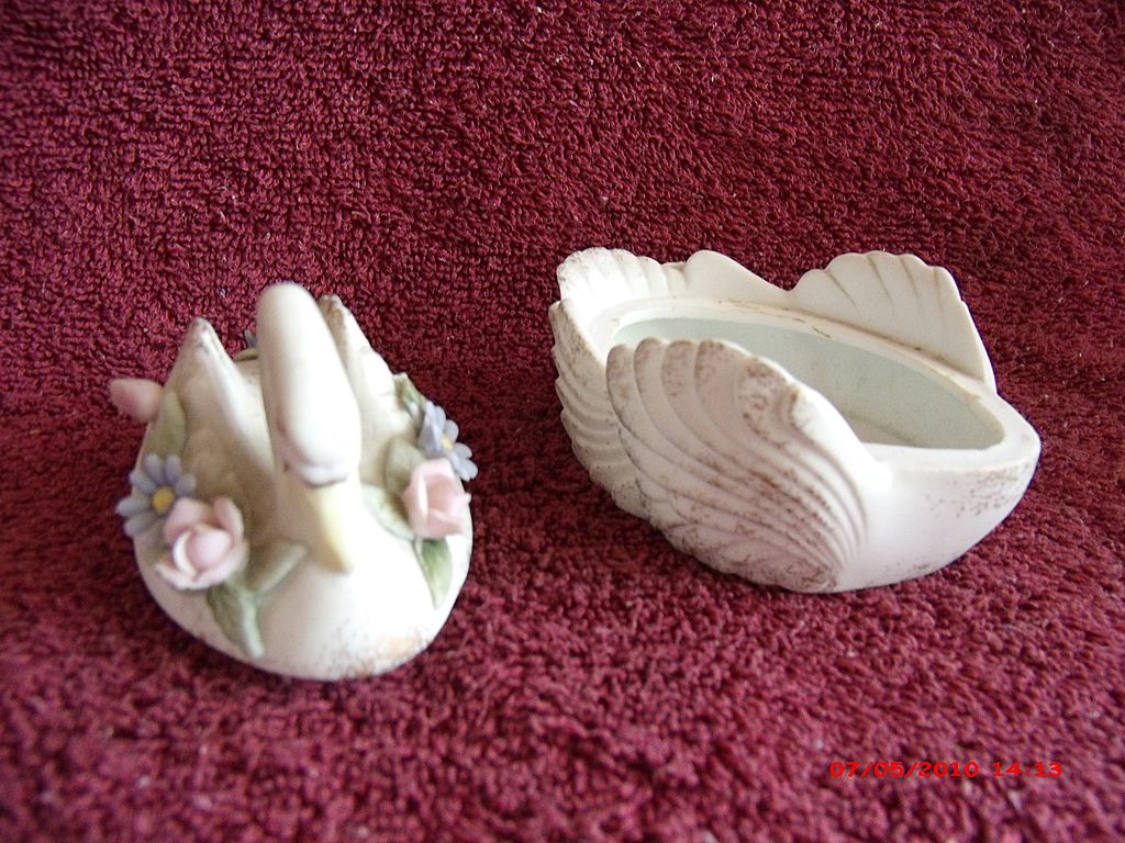 Lefton China Handpainted Floral Swan Box Lefton China Handpainted Floral Swan Box