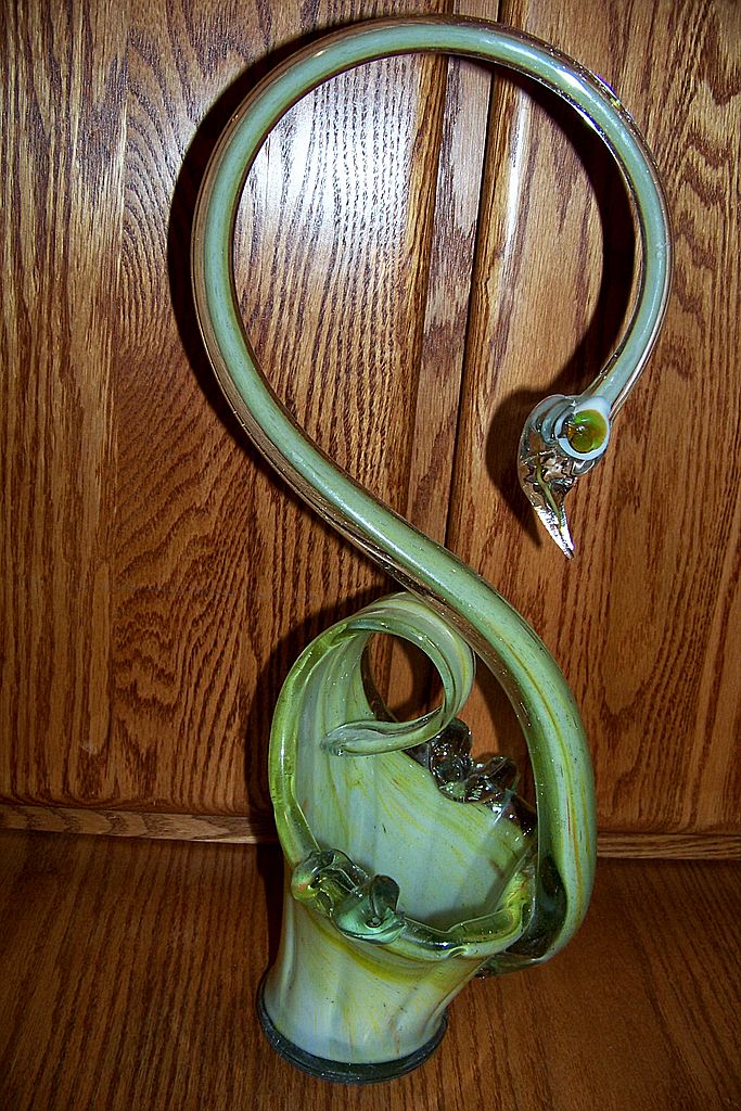 Large Handblown Glass Swan Ashtray Planter Large Handblown Glass Swan Ashtray Planter