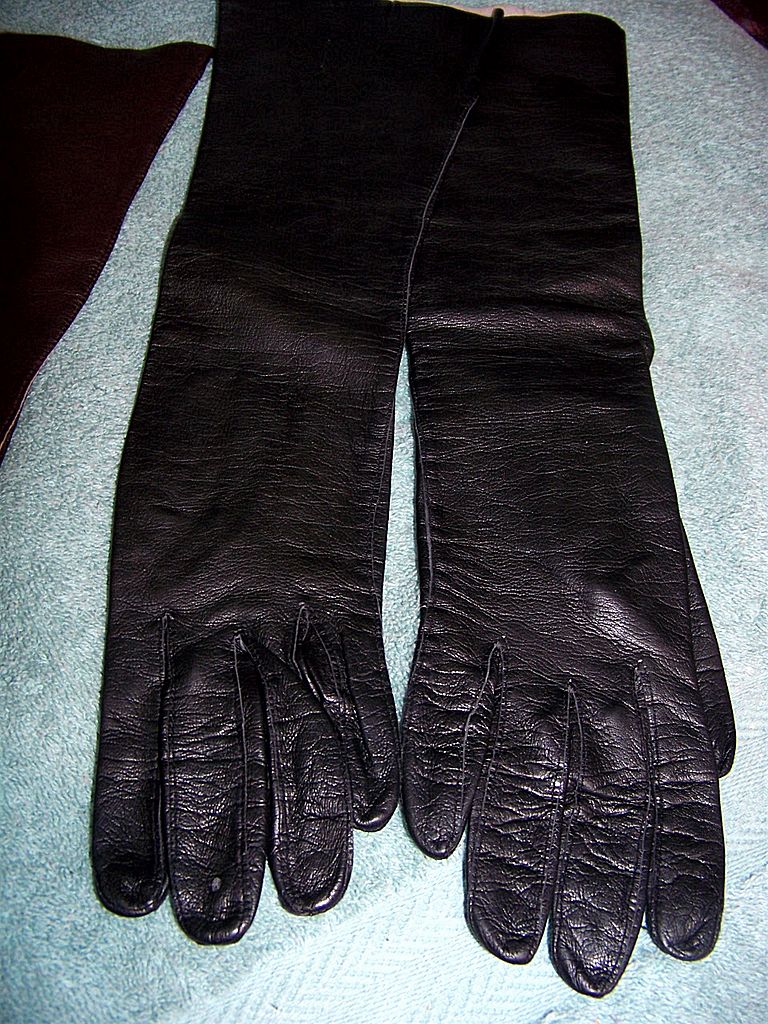 Vintage Long Black Leather Gloves S 6 Germany Vintage Long Black Leather Gloves S 6 Germany