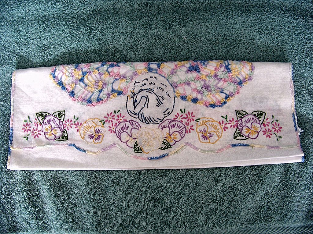 Peacock & Pansies Dresser Scarf Crochet & Embroidery Peacock & Pansies Dresser Scarf Crochet & Embroidery
