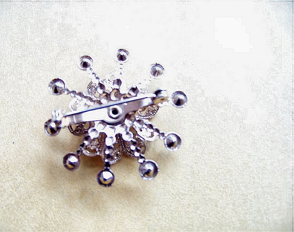 Star Bust Brooch Pin W Blue Rhinestones & Filigree Star Bust Brooch Pin W Blue Rhinestones & Filigree