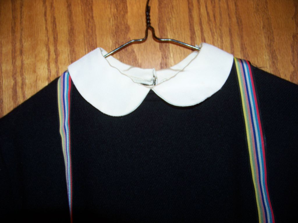 Vintage Black Wool Dress, W White Cuffs & Collar S 7 Vintage Black Wool Dress, W White Cuffs & Collar S 7