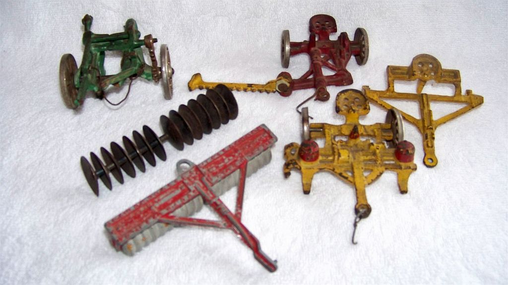 6 Cast Iron Farm Implement Toys, Arcade & Lancaster 6 Cast Iron Farm Implement Toys, Arcade & Lancaster