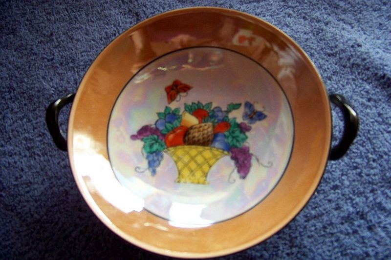 Vintage Noritake Bowl, Basket Of Fruit & Butterfly, Iridescent Vintage Noritake Bowl, Basket Of Fruit & Butterfly, Iridescent