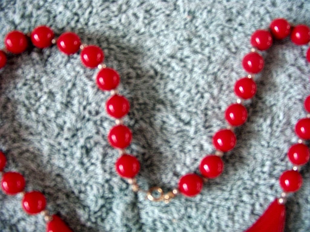 Red Plastic Necklace W Beads & Chunks Red Plastic Necklace W Beads & Chunks