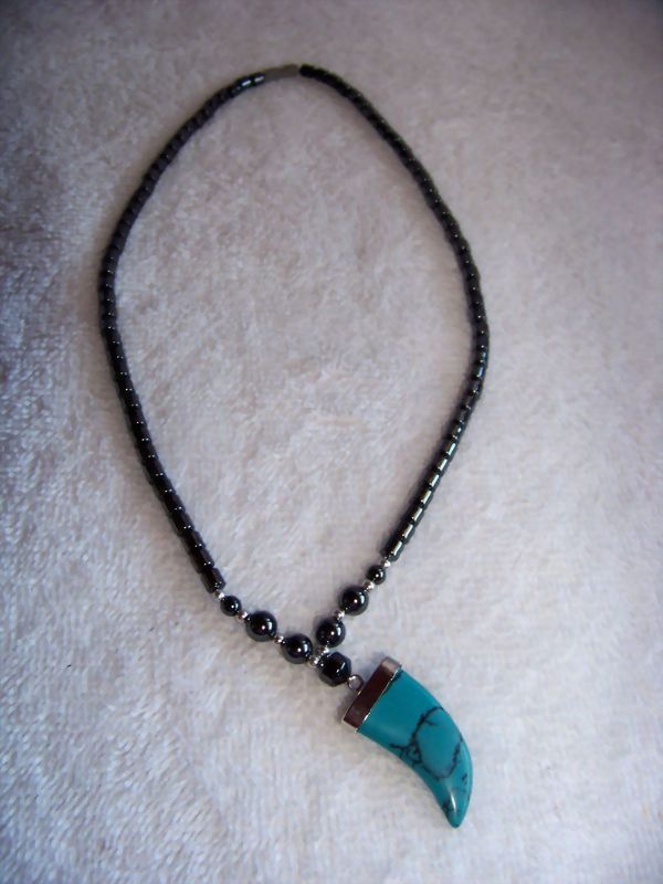 Beaded Necklace W Turquoise Drop, 16" Beaded Necklace W Turquoise Drop, 16"