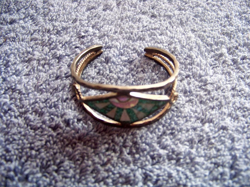 Vintage Child's Southwestern Cuff Bracelet W Mother of Pearl & Turquoise Inlay, Baby Vintage Child's Southwestern Cuff Bracelet W Mother of Pearl & Turquoise Inlay, Baby