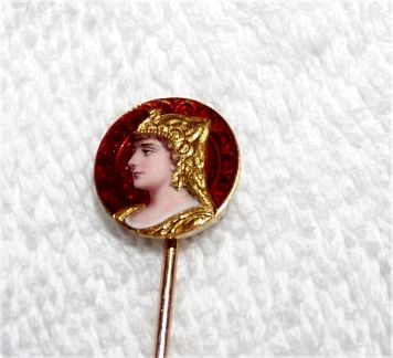 14K Gold, Miniature Enameled Portrait Painting, Stick Pin Cleopatra 14K Gold, Miniature Enameled Portrait Painting, Stick Pin Cleopatra