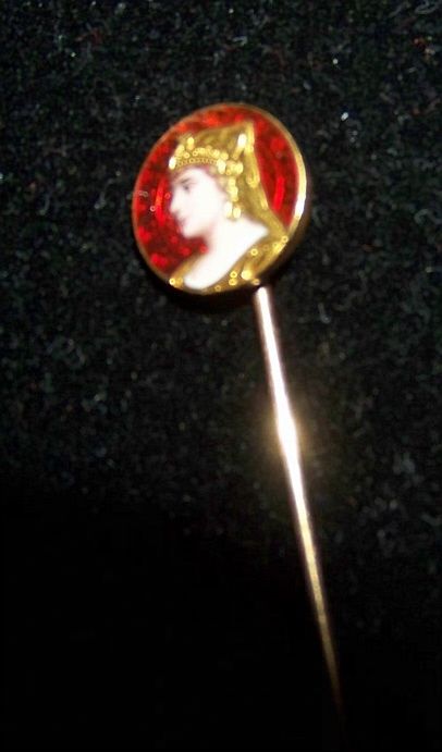 14K Gold, Miniature Enameled Portrait Painting, Stick Pin Cleopatra 14K Gold, Miniature Enameled Portrait Painting, Stick Pin Cleopatra