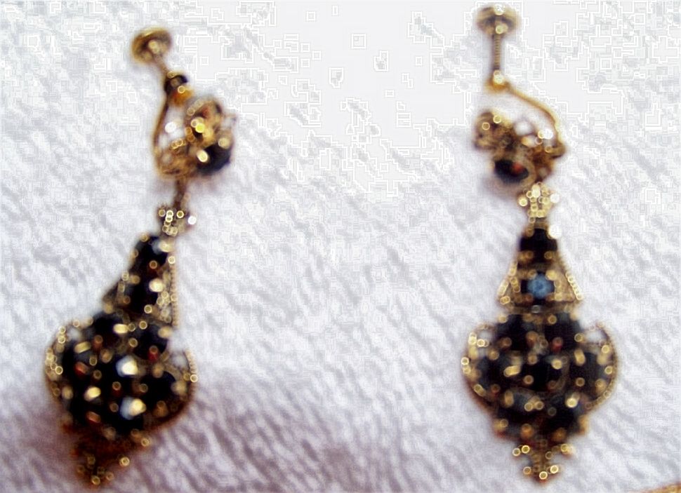 Edwardian Victorian Chocker Necklace & Earring Set, Black Glass, Gold Filled Edwardian Victorian Chocker Necklace & Earring Set, Black Glass, Gold Filled
