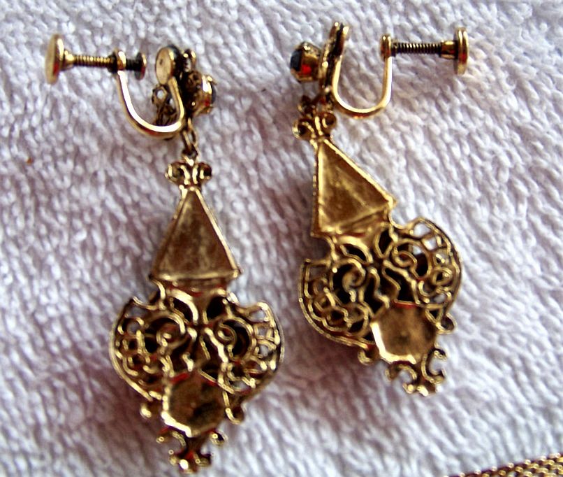 Edwardian Victorian Chocker Necklace & Earring Set, Black Glass, Gold Filled Edwardian Victorian Chocker Necklace & Earring Set, Black Glass, Gold Filled
