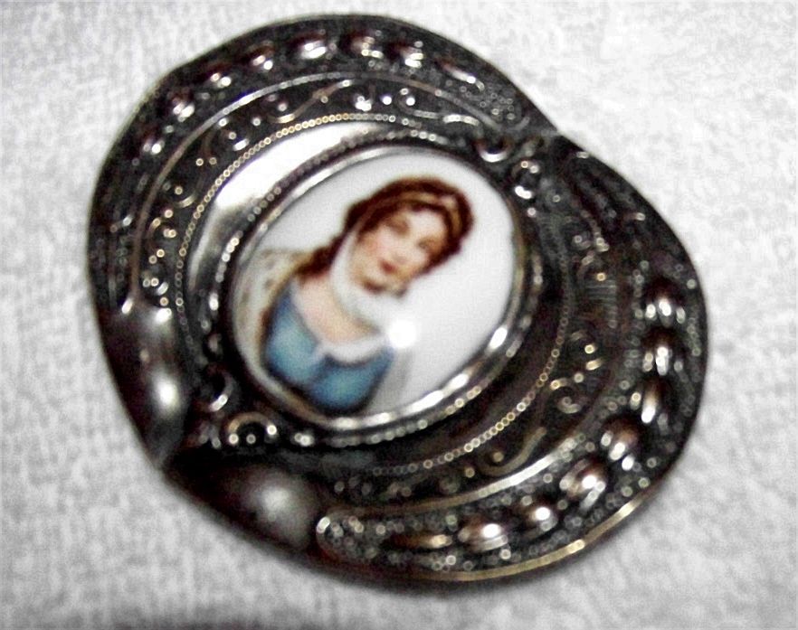 Large Antique, Victorian , Silver P, Hand Painted Portrait Sash Pin / Brooch Pin, c.1895 Large Antique, Victorian , Silver P, Hand Painted Portrait Sash Pin / Brooch Pin, c.1895