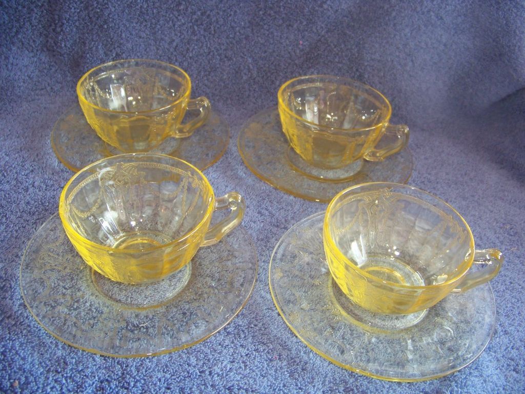 4 Anchor Hocking, Dancing Ballerina, Amber Cup & Saucer sets 4 Anchor Hocking, Dancing Ballerina, Amber Cup & Saucer sets