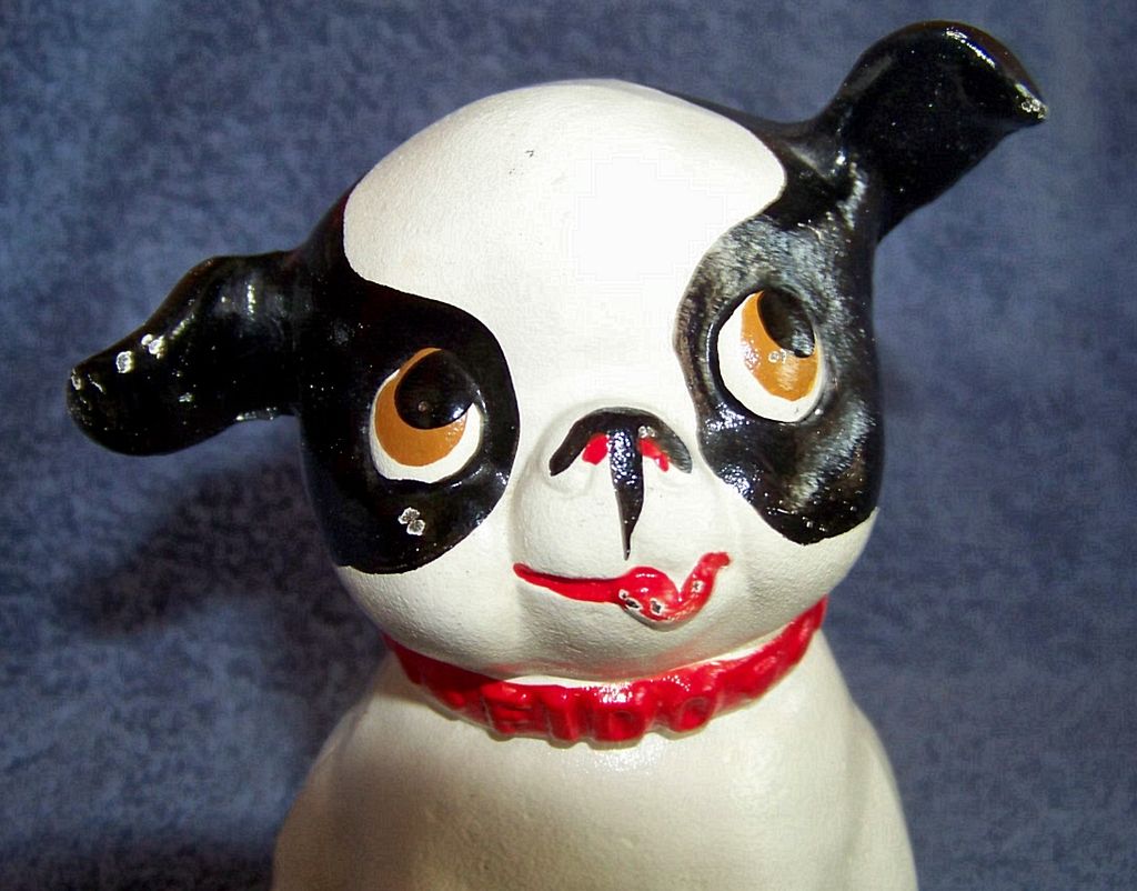 Vintage, Fido Cast Iron Still Dog Bank, Black & White Vintage, Fido Cast Iron Still Dog Bank, Black & White