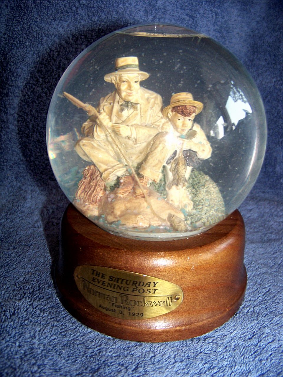 Saturday Evening Post, Norman Rockwell, Fishing Water Globe, 1989 Saturday Evening Post, Norman Rockwell, Fishing Water Globe, 1989