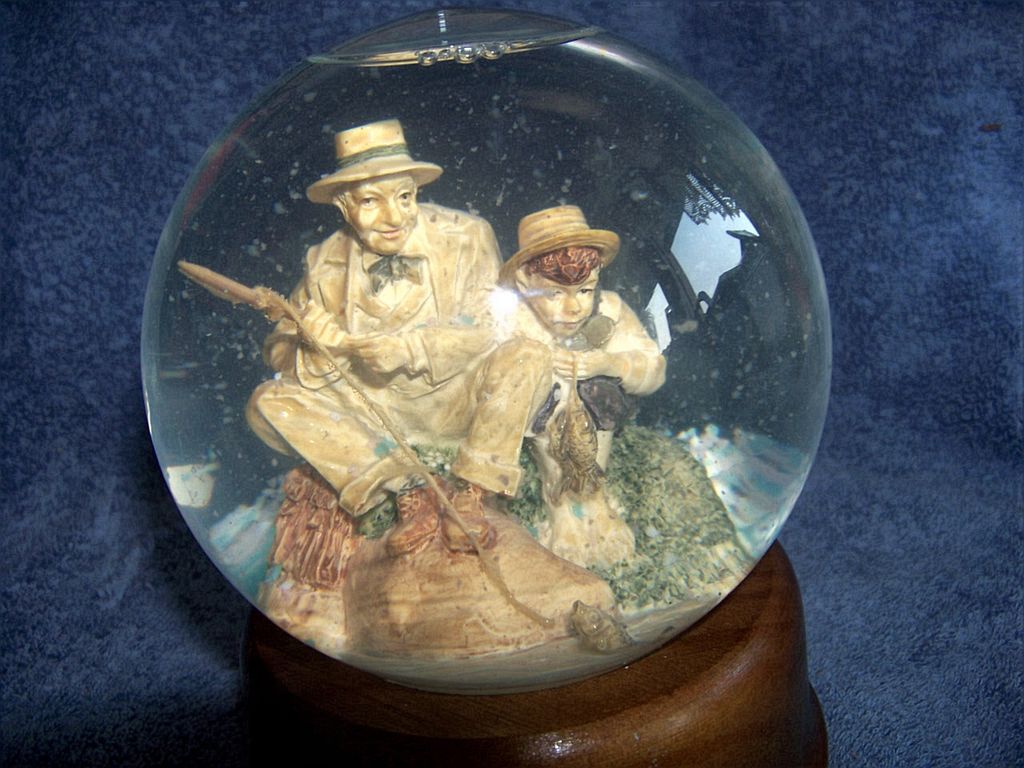 Saturday Evening Post, Norman Rockwell, Fishing Water Globe, 1989 Saturday Evening Post, Norman Rockwell, Fishing Water Globe, 1989