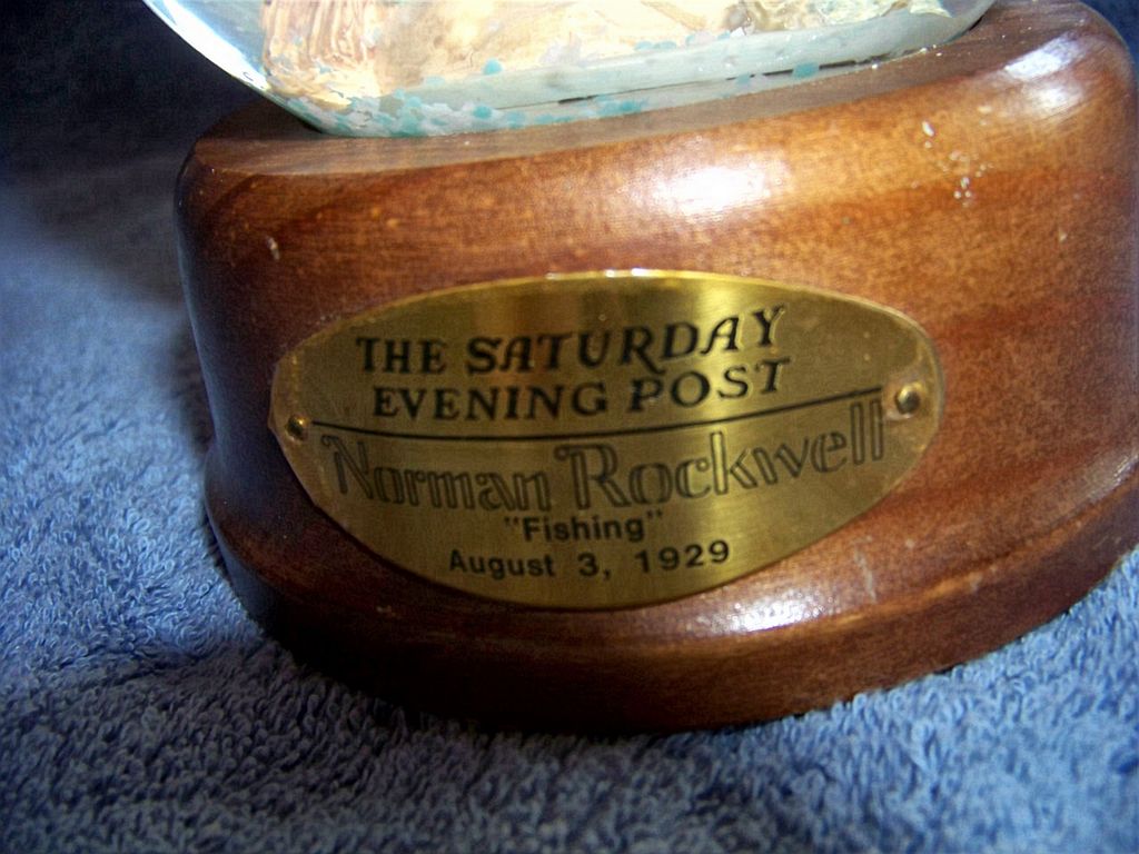 Saturday Evening Post, Norman Rockwell, Fishing Water Globe, 1989 Saturday Evening Post, Norman Rockwell, Fishing Water Globe, 1989