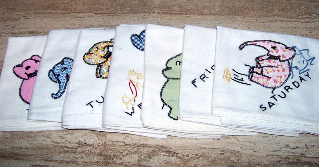 7 Elephant Days Of The Week, Flour Sack Dish Towels 7 Elephant Days Of The Week, Flour Sack Dish Towels