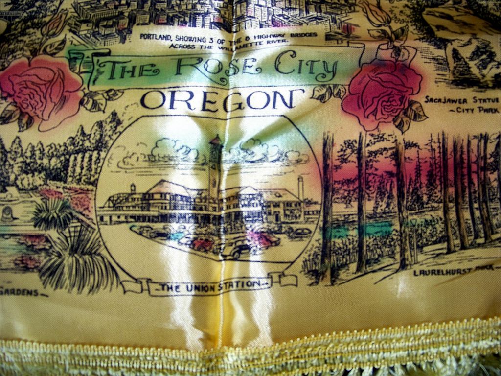 Historical, Portland Oregon The Rose City, Silk Pillow Cover, Souvenir Historical, Portland Oregon The Rose City, Silk Pillow Cover, Souvenir